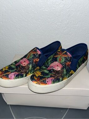 Alex Marie Floral Rhinestone Slip-On Sneakers in Navy, Pink, Green, Yellow